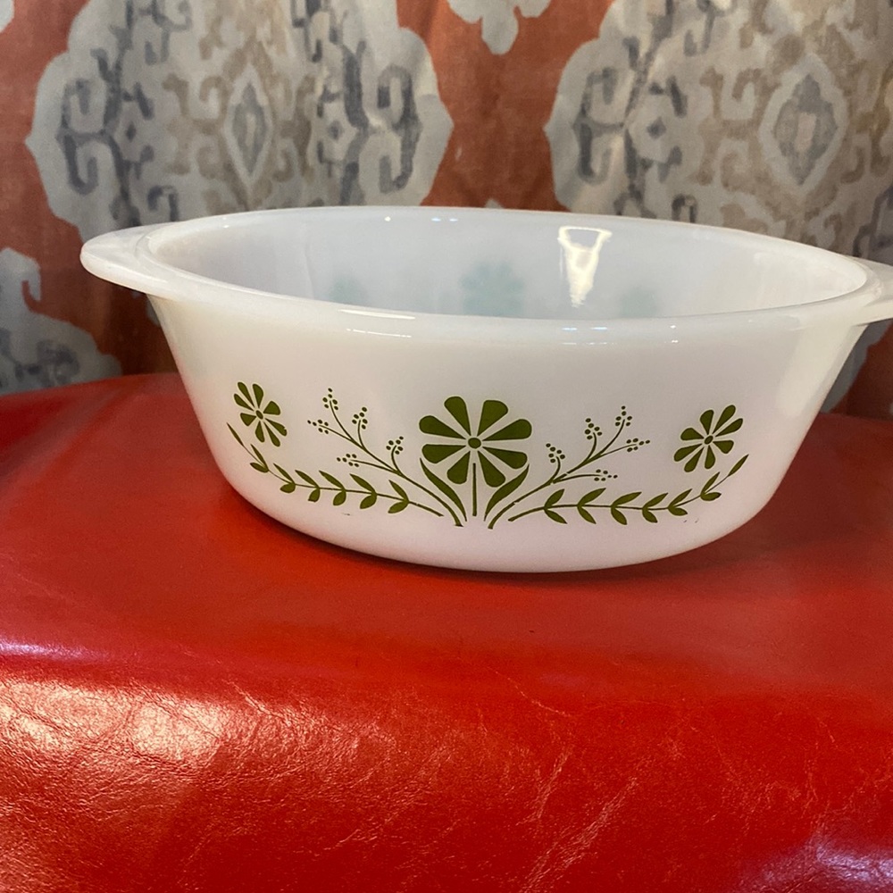 Vintage Glasbake  Green Daisy